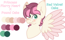 Size: 1662x1026 | Tagged: safe, artist:rosiepie15, oc, oc only, oc:red velvet cake, pony, bust, color palette, colored wings, colored wingtips, male, offspring, parent:pound cake, parent:princess flurry heart, parents:poundflurry, simple background, solo, stallion, transparent background