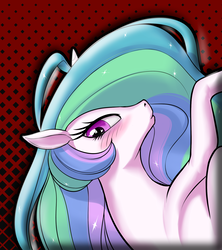 Size: 1534x1729 | Tagged: safe, artist:coinpo, edit, editor:autism spirit, princess celestia, alicorn, pony, g4, blushing, female, heart eyes, looking at you, mare, simple background, solo, wingding eyes