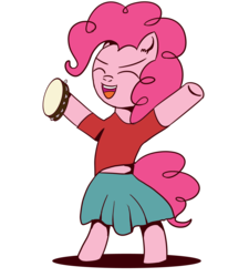 Size: 1800x2000 | Tagged: safe, artist:linlaifeng, pinkie pie, earth pony, pony, gypsy bard, g4, bipedal, clothes, cute, eyes closed, female, musical instrument, shirt, simple background, skirt, solo, tambourine, transparent background
