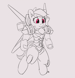 Size: 1280x1327 | Tagged: safe, artist:pabbley, rainbow dash, pegasus, pony, g4, 30 minute art challenge, armor, clothes, crossover, female, mare, overwatch, partial color, pharah, solo, suit, video game, video game crossover, wings
