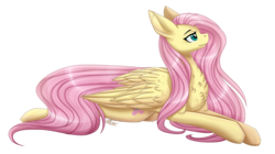 Size: 2473x1385 | Tagged: safe, artist:inspiredpixels, fluttershy, pegasus, pony, g4, chest fluff, female, mare, prone, simple background, smiling, solo, transparent background