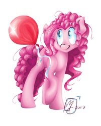 Size: 1264x1572 | Tagged: safe, artist:clefjumper, pinkie pie, earth pony, pony, g4, balloon, female, mare, simple background, smiling, solo, white background
