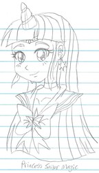 Size: 631x1097 | Tagged: safe, artist:haleyc4629, part of a set, twilight sparkle, alicorn, pony, g4, beautiful, bust, crossover, cute, female, grayscale, lined paper, manga attempt, monochrome, portrait, princess sailor magic, sailor moon (series), sailor senshi, sailor twilight, sketch, solo, traditional art, twiabetes, twilight sparkle (alicorn), woman
