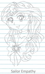 Size: 718x1162 | Tagged: safe, artist:haleyc4629, sunset shimmer, equestria girls, g4, beautiful, crossover, cute, female, lined paper, monochrome, sailor empathy, sailor moon (series), sailor senshi, shimmerbetes, sketch, solo, traditional art, woman