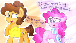 Size: 1920x1080 | Tagged: safe, artist:lynchristina, cheese sandwich, pinkie pie, g4, clothes, female, floppy ears, male, scarf, ship:cheesepie, shipping, straight