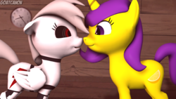 Size: 3840x2160 | Tagged: safe, artist:goatcanon, oc, oc:lemontwist, oc:servo, pony, robot, robot pony, 3d, duo, female, hearts and hooves day, high res, holiday, male, nuzzling, source filmmaker, straight, valentine's day