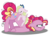 Size: 1000x741 | Tagged: safe, artist:gallantserver, pinkie pie, oc, oc:key lime pie, earth pony, pegasus, pony, g4, alternate hairstyle, bags under eyes, blank flank, bow, female, filly, floppy ears, foal, hair bow, mother and daughter, nap, offspring, older, parent:cheese sandwich, parent:pinkie pie, parents:cheesepie, simple background, sleeping, transparent background