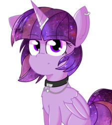 Size: 899x999 | Tagged: safe, artist:pastelhorses, twilight sparkle, alicorn, pony, g4, collar, ear piercing, female, horn, horn ring, looking at you, mare, piercing, simple background, transparent background, twilight sparkle (alicorn)