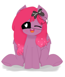 Size: 1051x1244 | Tagged: safe, artist:chautung, oc, oc only, oc:herena heart, pegasus, pony, bow, eyepatch, eyes closed, female, mare, solo