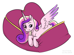 Size: 943x703 | Tagged: safe, artist:haretrinity, princess cadance, alicorn, pony, g4, crown, cute, cutedance, female, jewelry, mare, pillow, regalia, simple background, smiling, solo, tongue out, transparent background