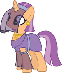 Size: 2394x2814 | Tagged: safe, artist:duskthebatpack, oc, oc only, oc:oasis shade, pony, unicorn, ankh, clothes, ear piercing, earring, egyptian, female, high res, jewelry, mare, piercing, robe, simple background, solo, transparent background, vector, veil