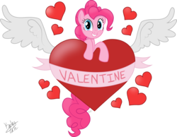 Size: 7223x5591 | Tagged: safe, artist:faunafay, pinkie pie, earth pony, pony, g4, absurd resolution, female, heart, holiday, simple background, solo, transparent background, valentine's day, wings