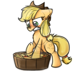 Size: 1024x931 | Tagged: safe, artist:lbrcloud, applejack, earth pony, pony, g4, angry, apple, chest fluff, female, food, mare, simple background, solo, transparent background