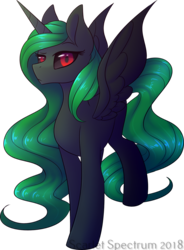Size: 1062x1440 | Tagged: safe, artist:scarlet-spectrum, oc, oc only, oc:atropos, alicorn, pony, fallout equestria, alicorn oc, artificial alicorn, fanfic, fanfic art, female, green alicorn (fo:e), hooves, horn, mare, red eyes, solo, spread wings, standing, transparent background, wings