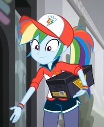 Size: 469x572 | Tagged: safe, screencap, rainbow dash, equestria girls, g4, good vibes, my little pony equestria girls: summertime shorts, cropped, cute, dashabetes, female, helpful, helping, looking down, smiling, solo
