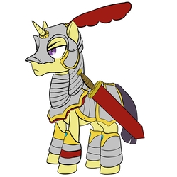 Size: 2791x2800 | Tagged: safe, artist:feroxultrus, pony, unicorn, fanfic:the siren's remorse, armor, england, fanfic, fanfic art, feather, high res, knight, male, soldier, solo, sword, warrior, weapon