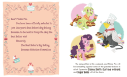 Size: 1507x915 | Tagged: safe, artist:zoe persico, granny smith, gustave le grande, sugar belle, griffon, g4, pinkie pie: big baking bonanza, little golden book, preview