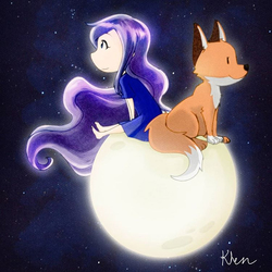 Size: 749x749 | Tagged: safe, artist:kprovido, princess luna, fox, human, g4, barefoot, clothes, cute, dress, humanized, moon, tangible heavenly object, the little prince, younger