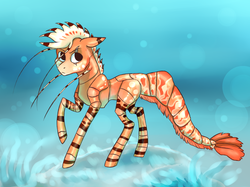 Size: 3000x2240 | Tagged: safe, artist:ognifireheart, oc, oc only, oc:cik, hybrid, original species, pony, shrimp pony, antennae, high res, raised hoof, solo, underwater