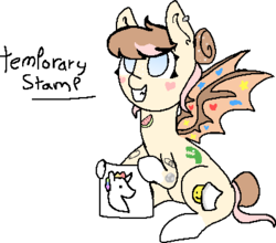 Size: 398x350 | Tagged: safe, artist:nootaz, oc, oc only, oc:temporary stamp, bat pony, bat pony oc, simple background, temporary tattoo, transparent background