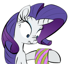 Size: 1076x940 | Tagged: safe, artist:notapseudonym, derpibooru exclusive, rarity, pony, g4, confused, fabric, female, scrunchy face, simple background, solo, transparent background