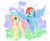 Size: 6229x5124 | Tagged: safe, artist:vulthuryol00, fluttershy, rainbow dash, pony, g4, absurd resolution, blushing, female, hat, lesbian, one eye closed, ship:flutterdash, shipping, sun hat, wink