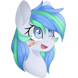 Size: 2048x2048 | Tagged: safe, artist:cinnamontee, oc, oc only, oc:azura sky, pegasus, pony, bandaid, bust, female, high res, mare, portrait, simple background, solo, transparent background