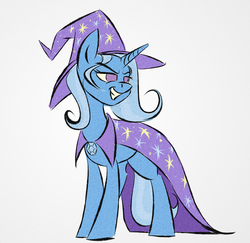 Size: 1844x1792 | Tagged: safe, artist:akweer, trixie, pony, unicorn, g4, cape, clothes, female, grin, hat, mare, no pupils, simple background, smiling, solo, trixie's cape, trixie's hat, white background