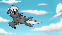 Size: 1920x1080 | Tagged: safe, artist:6editor9, oc, oc only, pegasus, pony, cloud, flying, sky, smiling, solo