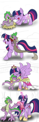 Size: 1400x4400 | Tagged: safe, artist:geraritydevillefort, spike, twilight sparkle, alicorn, dragon, pony, unicorn, g4, baby, baby spike, clothes, comic, crown, crying, dragon egg, dress, duo, female, filly, glowing horn, horn, jewelry, magic, male, mama twilight, mare, older, older spike, older twilight, regalia, simple background, smiling, tears of joy, telekinesis, twilight sparkle (alicorn), ultimate twilight, unicorn twilight, white background
