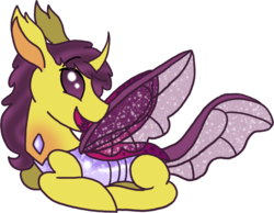 Size: 1020x790 | Tagged: safe, artist:faithleafcat, oc, oc only, oc:pasque petalborn, changedling, changeling, female, prone, simple background, smiling, solo, transparent background