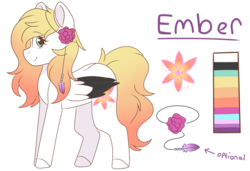 Size: 3000x2048 | Tagged: safe, artist:cinnamontee, oc, oc only, oc:ember (cinnamontee), pegasus, pony, colored wings, female, flower, high res, mare, multicolored wings, reference sheet, simple background, solo, transparent background