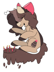 Size: 1024x1365 | Tagged: safe, artist:chococakebabe, oc, oc only, oc:choco cake delight, earth pony, pony, augmented tail, bow, female, hair bow, mare, simple background, solo, transparent background