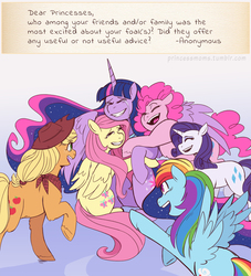 Size: 2700x2976 | Tagged: safe, artist:overlordneon, applejack, fluttershy, pinkie pie, rainbow dash, rarity, twilight sparkle, alicorn, earth pony, pegasus, pony, unicorn, g4, bandana, cowboy hat, crying, ethereal mane, female, hat, high res, hug, mane six, mare, simple background, smiling, tears of joy, twilight sparkle (alicorn), ultimate twilight, winghug, wings