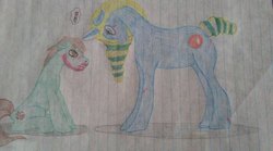 Size: 960x533 | Tagged: safe, color edit, edit, oc, oc only, oc:stemar, pony, colored, colored pencil drawing, embarrassed, female, lined paper, male, mare, oh crap, pregnancy test, stallion, traditional art