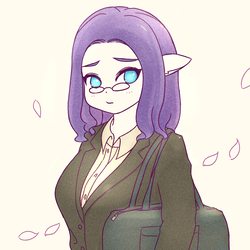 Size: 1791x1791 | Tagged: safe, artist:sigpi, rarity, anthro, g4, alternate hairstyle, briefcase, business suit, female, glasses, simple background, solo