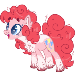 Size: 768x768 | Tagged: dead source, safe, artist:wanderingpegasus, pinkie pie, earth pony, pony, g4, alternate cutie mark, alternate design, alternate eye color, alternate hair color, alternate hairstyle, base used, blaze (coat marking), chest fluff, coat markings, colored hooves, colored pupils, ear fluff, eyebrows, eyebrows visible through hair, facial markings, female, freckles, hooves, open mouth, open smile, redesign, simple background, smiling, solo, transparent background, unshorn fetlocks