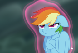 Size: 980x670 | Tagged: safe, screencap, rainbow dash, pony, g4, my little pony: the movie, annoyed, cropped, crossed hooves, cute, female, floppy ears, grumpy, madorable, magic, pouting, solo, telekinesis