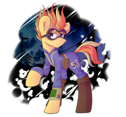 Size: 1024x960 | Tagged: safe, artist:synisthetica, oc, oc only, oc:sun beamer, pony, fallout equestria, clothes, cosplay, costume, fallout, goggles, jumpsuit, pipboy, simple background, solo, transparent background, vault suit