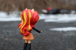 Size: 6000x4000 | Tagged: safe, artist:artofmagicpoland, sunset shimmer, equestria girls, g4, clean, clothes, doll, equestria girls minis, female, irl, photo, pointing, skirt, solo, toy, trash