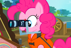 Size: 892x602 | Tagged: safe, screencap, pinkie pie, earth pony, pony, g4, pinkie apple pie, camera, cute, diapinkes, female, mare, neat, open mouth, sitting, smiling, solo, tumblr