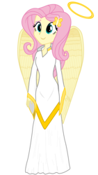 Size: 4320x7680 | Tagged: safe, artist:efk-san, fluttershy, angel, equestria girls, g4, absurd resolution, angelic wings, beautiful, clothes, dress, female, fluttershy the angel, hairpin, halo, show accurate, simple background, smiling, solo, transparent background, wings, yellow wings