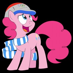 Size: 1267x1280 | Tagged: safe, artist:rupert, pinkie pie, earth pony, pony, g4, black background, clothes, female, hat, olympic rings, olympics, pyeongchang, pyeongchang 2018, scarf, simple background, solo