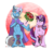 Size: 1024x934 | Tagged: safe, artist:inuhoshi-to-darkpen, starlight glimmer, trixie, pony, unicorn, g4, abstract background, blush sticker, blushing, bouquet, cape, clothes, curved horn, female, flower, gem, glowing horn, heart background, hoof on chin, horn, lesbian, magic, mare, one eye closed, realistic horse legs, rearing, ship:startrix, shipping, smiling, standing, telekinesis, trixie's cape, underhoof, unshorn fetlocks, wink