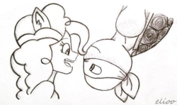 Size: 640x379 | Tagged: safe, artist:elioo, pinkie pie, equestria girls, g4, crossover, crossover shipping, michelangelo, pencil drawing, pinkey, ponied up, shipping, teenage mutant ninja turtles, tmnt 2012, traditional art