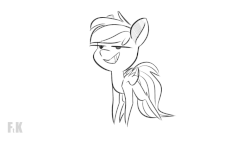Size: 960x540 | Tagged: safe, artist:fluttershythekind, rainbow dash, pegasus, pony, g4, animated, annoyed, black and white, female, frame by frame, grayscale, grin, mare, monochrome, rainbow dash is not amused, rock, smiling, smug smile, solo, unamused, wings