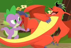 Size: 3503x2384 | Tagged: safe, artist:porygon2z, spike, g4, american dragon jake long, crossover, feather, feet, fetish, foot fetish, high res, jake long, simple background, tickle fetish, tickling, transparent background