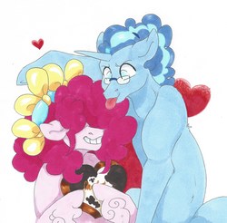 Size: 4444x4370 | Tagged: safe, artist:frozensoulpony, party favor, pinkie pie, pony, unicorn, g4, absurd resolution, alternate hairstyle, female, male, ship:partypie, shipping, straight, traditional art