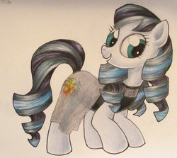 Size: 954x850 | Tagged: safe, artist:andpie, coloratura, earth pony, pony, g4, clothes, female, look at my butt, solo, traditional art
