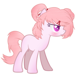 Size: 1024x1001 | Tagged: safe, artist:xmelodyskyx, earth pony, pony, blank flank, blushing, colored pupils, doki doki literature club, female, frown, glare, heart eyes, mare, natsuki, pigtails, ponified, simple background, solo, transparent background, wingding eyes